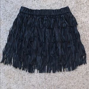 Black, tiered vegan leather skirt